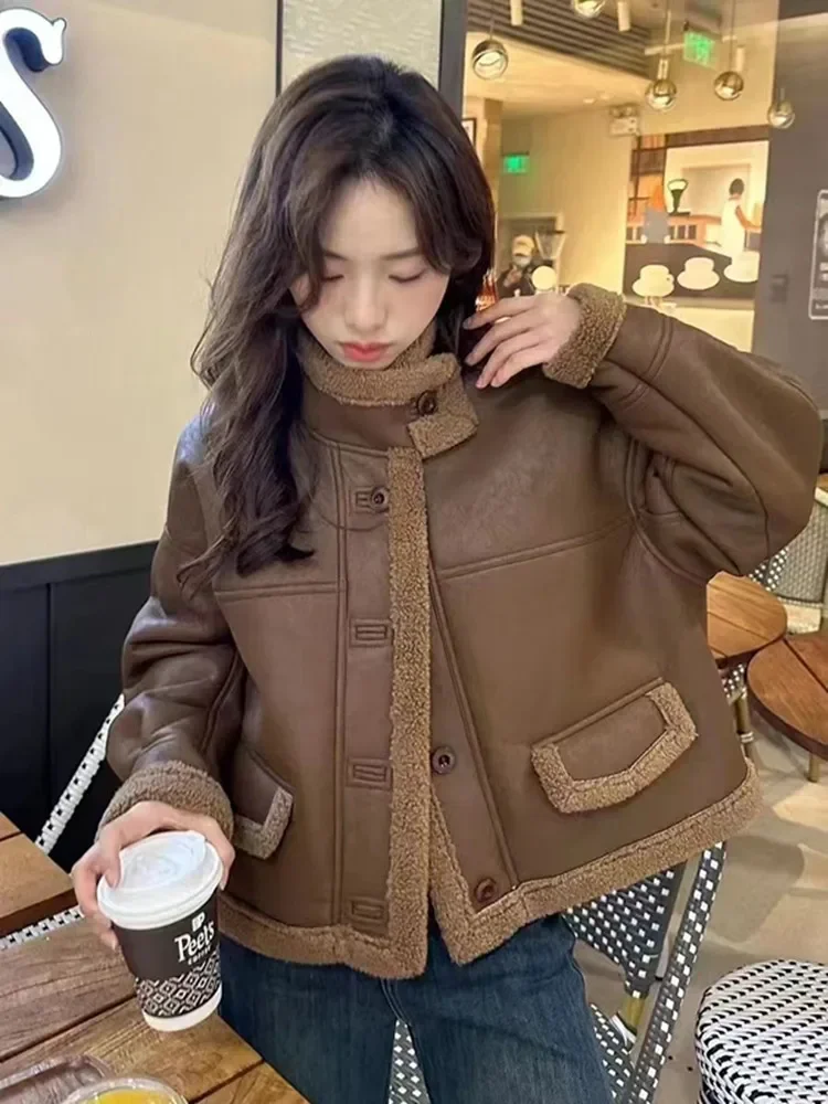 Lamb Wool Short Jacket Women Golf Wear Winter 2024 Luxury Brand Golf Jacket Thickening Windbreaker Casual Coat Women Golf Clothe