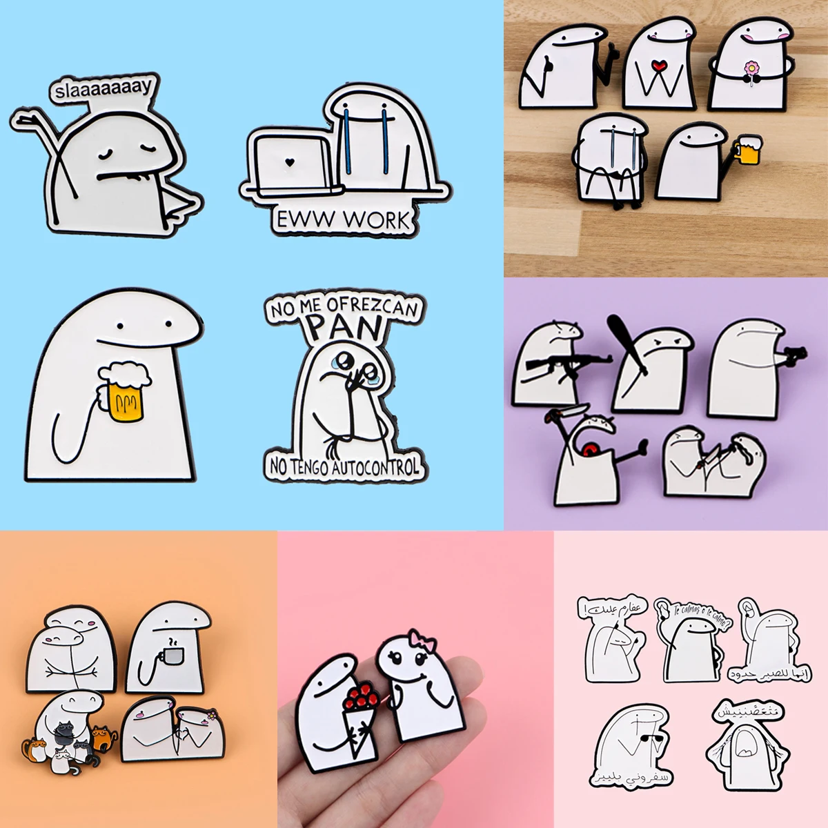 2-5pcs/set Cute Stick Figures Enamel Pins Funny Custom Spanish Quotes Metal Brooches Lapel Badges Constume Jewelry Friends Gift