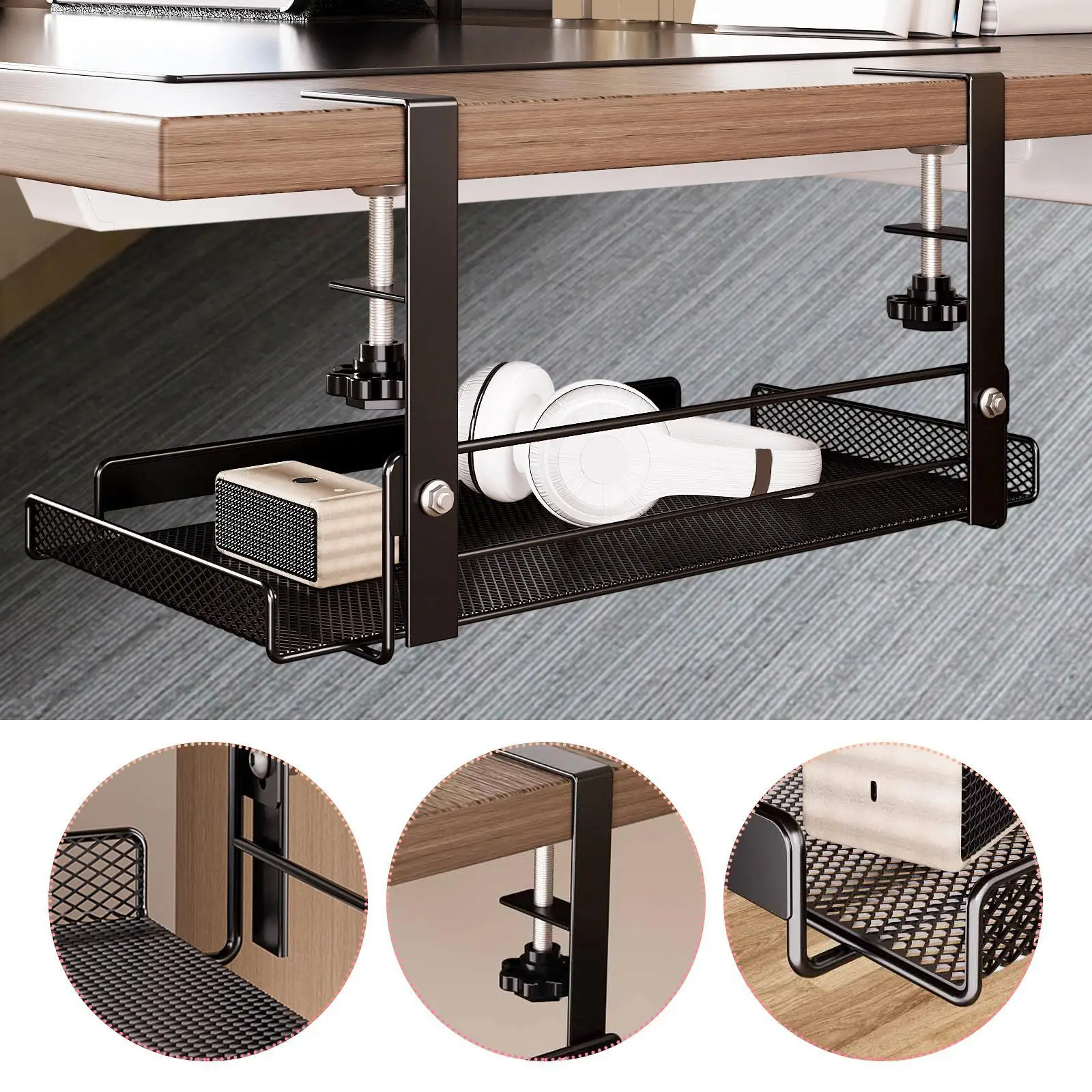 Under Desk Cable Management Tray,No Damage to Desk Computer Cord Rack for Network,Living Room,Standing Desk,Office,Kitchen