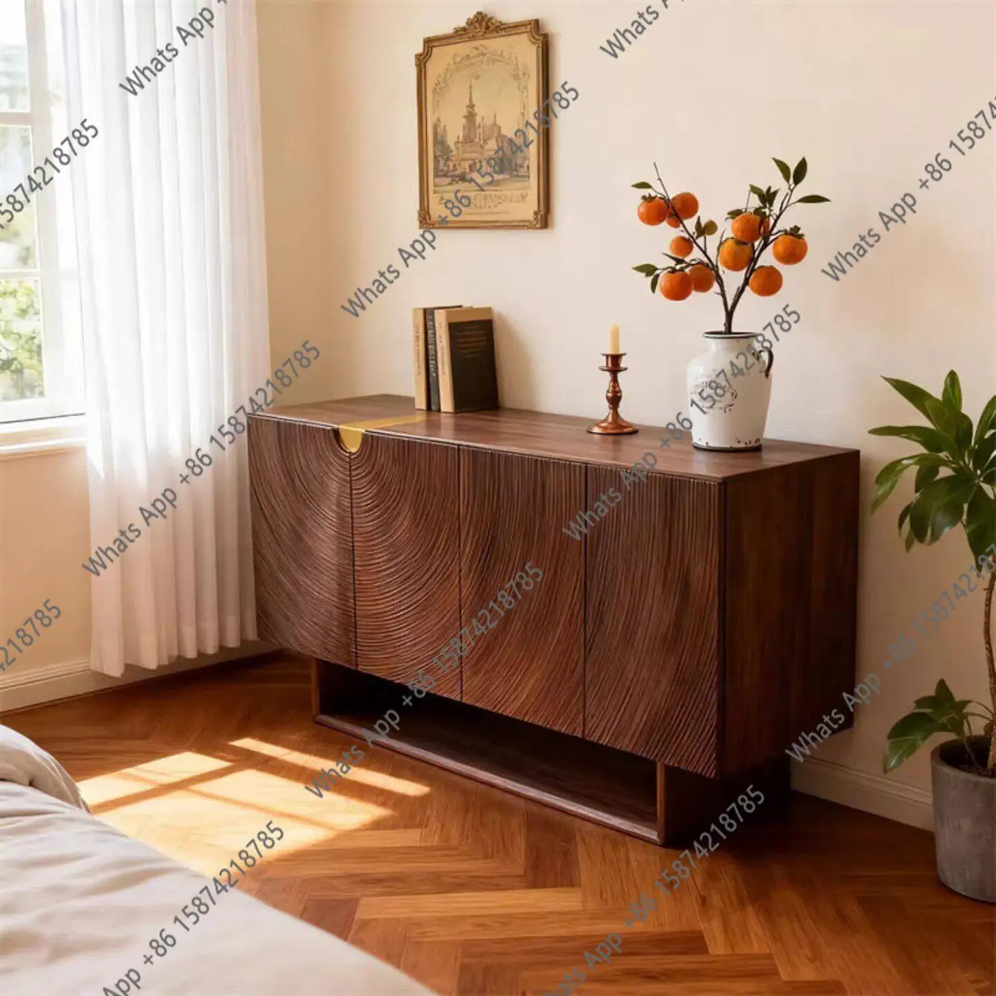 

North American black walnut ripple art carving cabinet/medieval design new storage storage wall dining side cabinet
