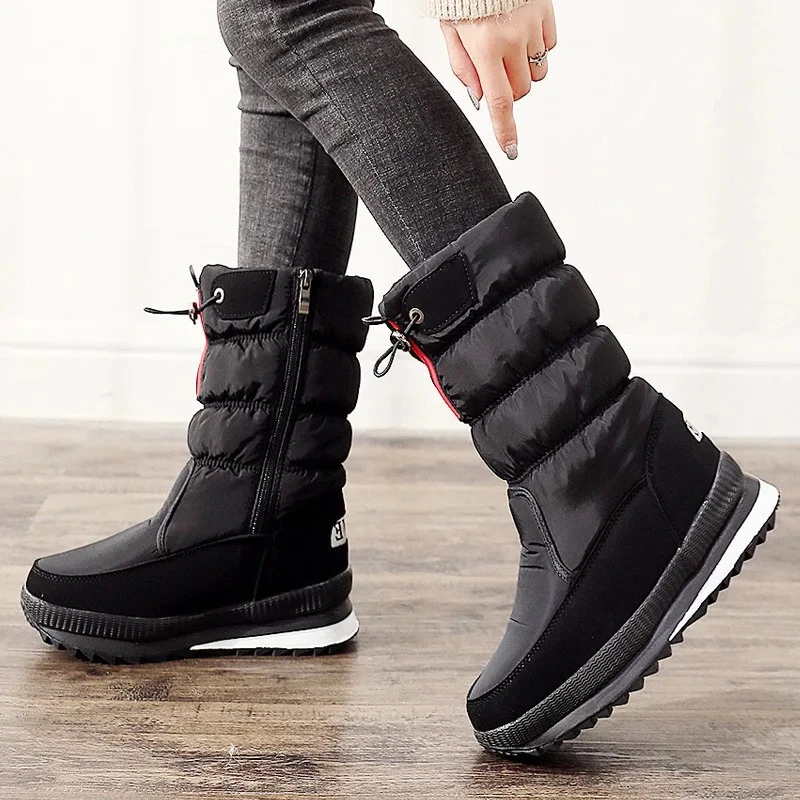 

Women Silver Thick Plush Warm Winter Shoes Chunky Platform Waterproof Snow Woman Women's Faux Fur Ankle Boots