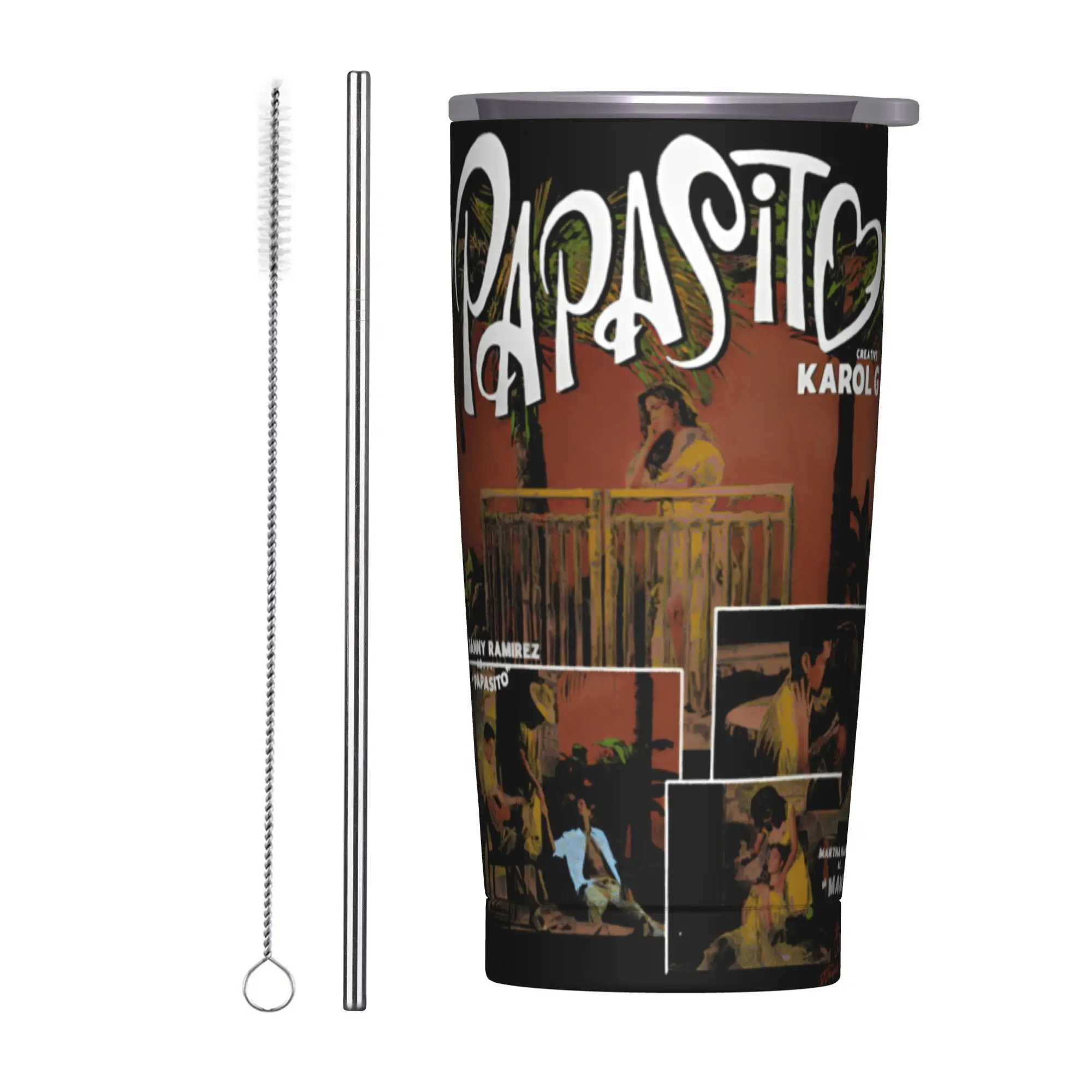 

Papasito Tropicoqueta Karol G Insulated Tumbler with Straws Lid Latina Foreva Vacuum Thermal Mug Travel Thermos Bottle Cup, 20oz