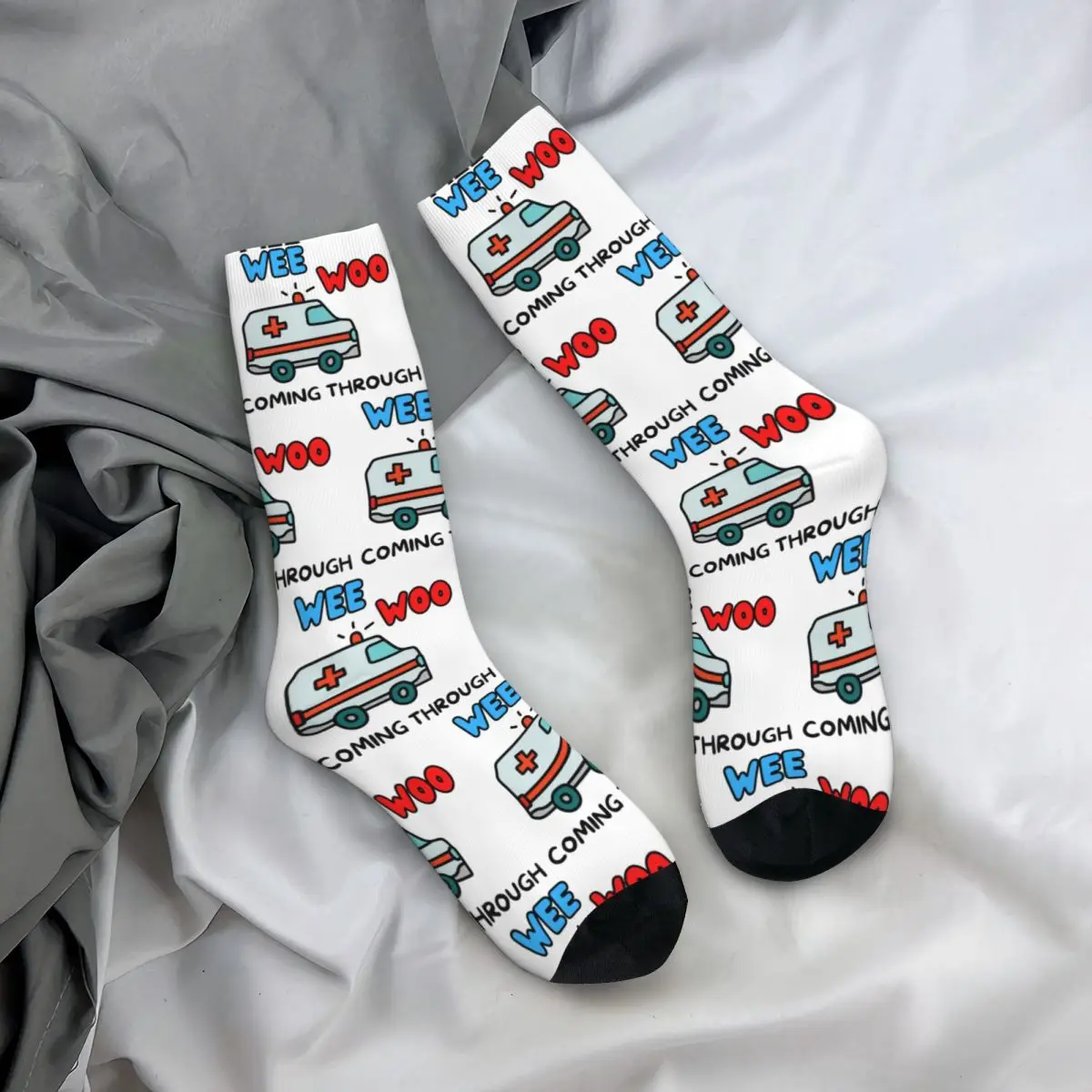 Harajuku Female Socks Wee Woo Ambulance Stuff Warm Cute Ambulance Sport Stockings All Seasons