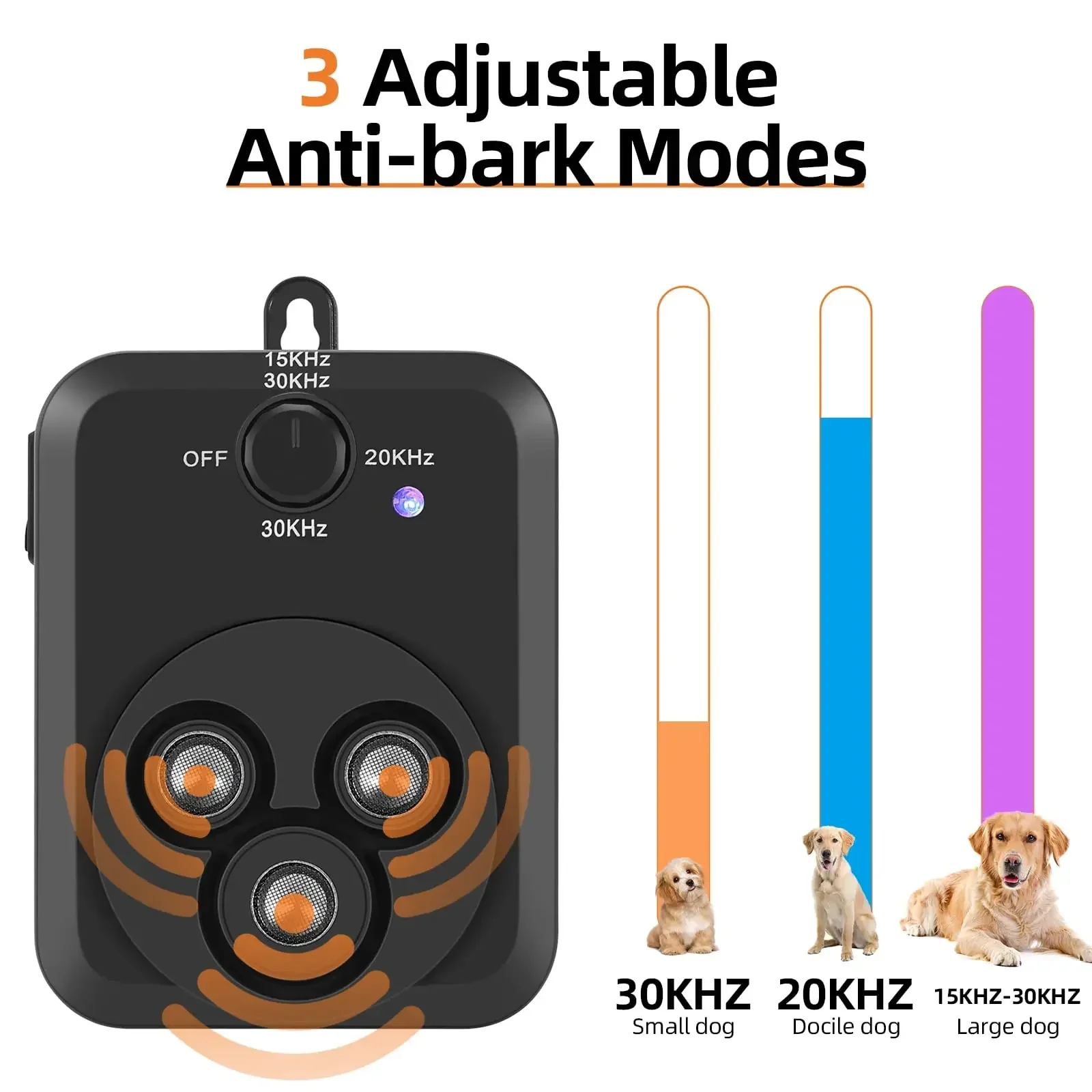 Anti Barking Device with 3 Ultrasonic Level Automatic Bark Stopper Dog Barking Deterrent Tool - 50ft Range