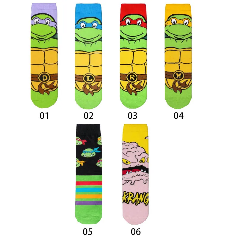 Teenage Mutant Ninja Turtles desenhos animados com meias compridas masculinas, anime, algodão puro, tendência da moda