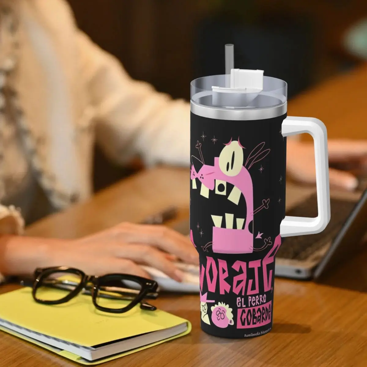 الشجاعة الجبان الكلب الفولاذ المقاوم للصدأ بهلوان المسلسلات التلفزيونية أكواب حرارية للسفر مع القش وغطاء زجاجة ذات سعة كبيرة #6