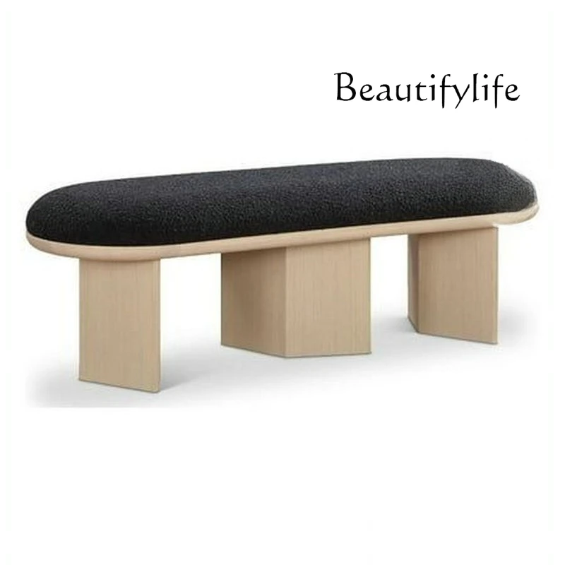 

Nordic fabric solid wood home shoe changing stool new Chinese bedroom bedside stool fashion living room sofa bench