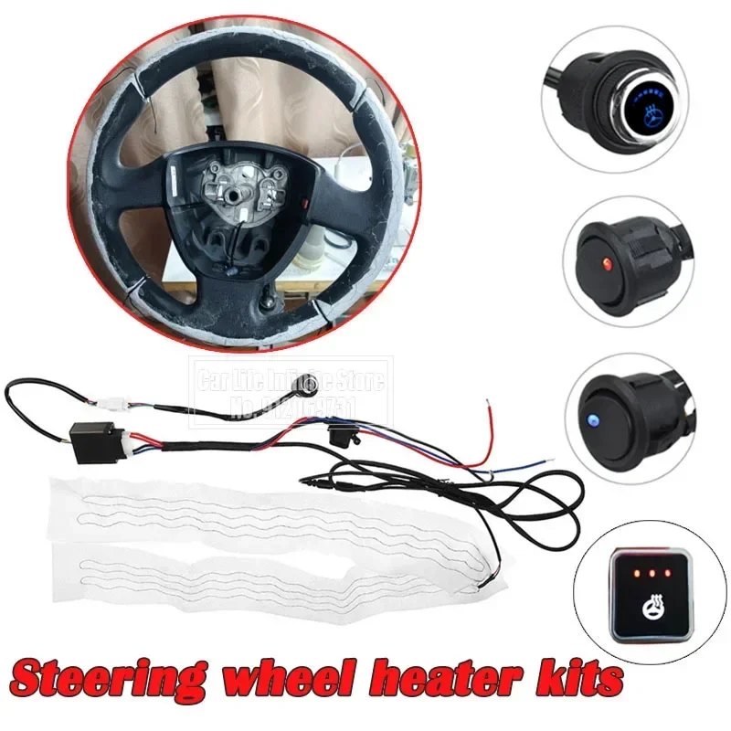 12V Flocking Cloth Car Steering Wheel Heater Kits 4 Switch Universal Car Heat Pads 60X9cm Heated Steering Wheel Covers For Cars