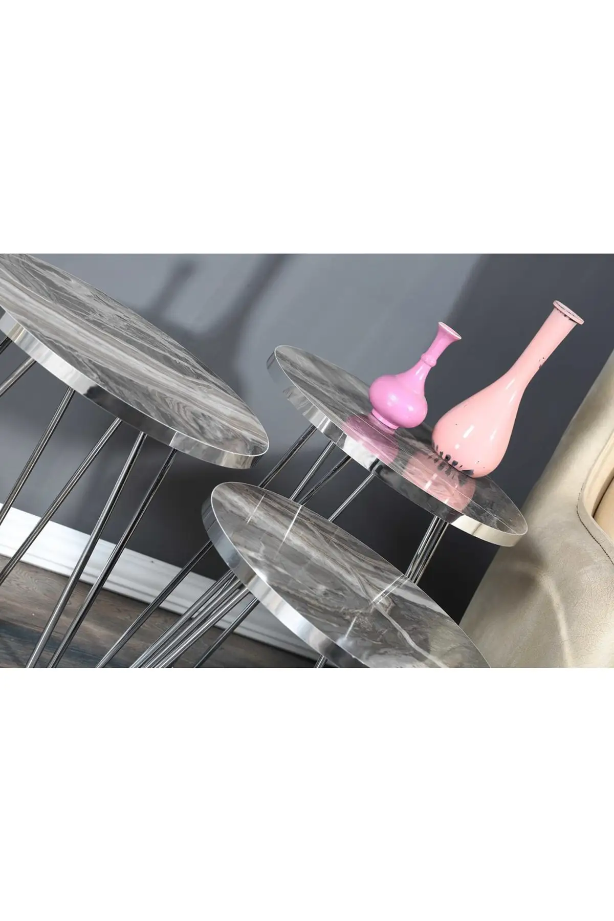 Table basse Design en marbre laiteux brillant Zigon, table basse