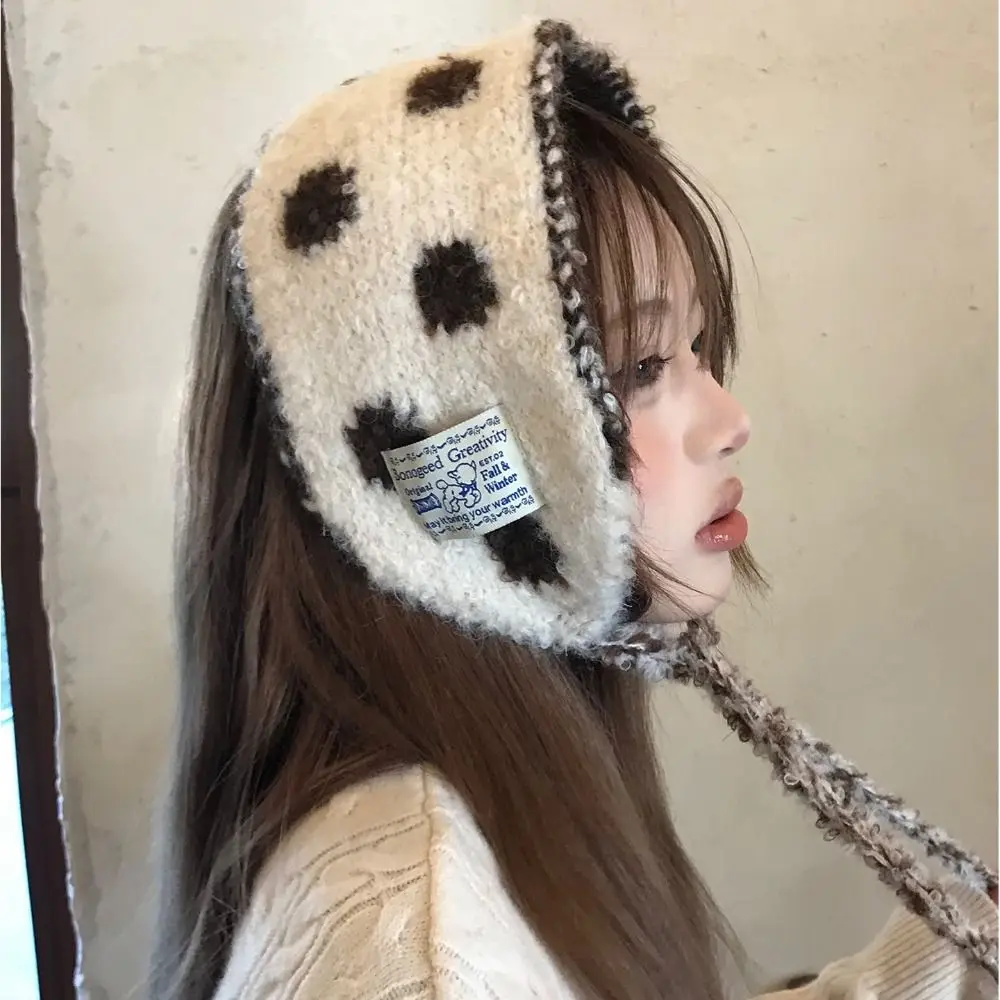 

Polka Dot Wool Strappy Earmuffs Thicken Double Side Knitted Ear Warmer Keep Warm Ear Protection Strap Bandage Earlap Girls