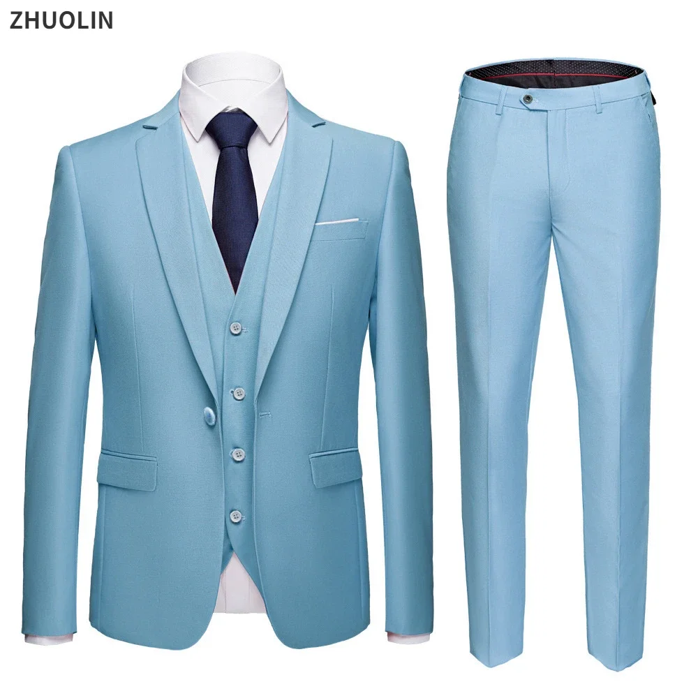 Men Blazers Set 3 Pieces Wedding Luxury 2 Suit Elegant Full Jacket Pants Design Latest Vest Business 2023 Slim Fit Coat Trousers