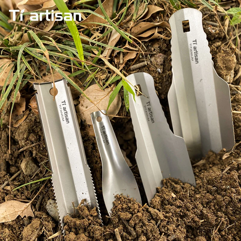 Tiartsian التيتانيوم النقي الصفصاف شكل البستنة مجرفة التخييم في الهواء الطلق خفيفة المحمولة مجرفة حفر صغيرة مع المشبك