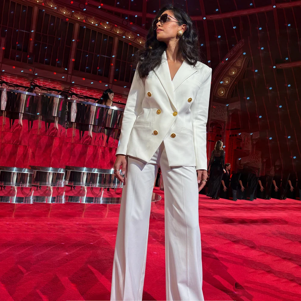 

Luxury Women's Suits Fashion Double Breasted White Blazer High Quality Regular Fit 2 Piece Jacket Pants Female Clothing