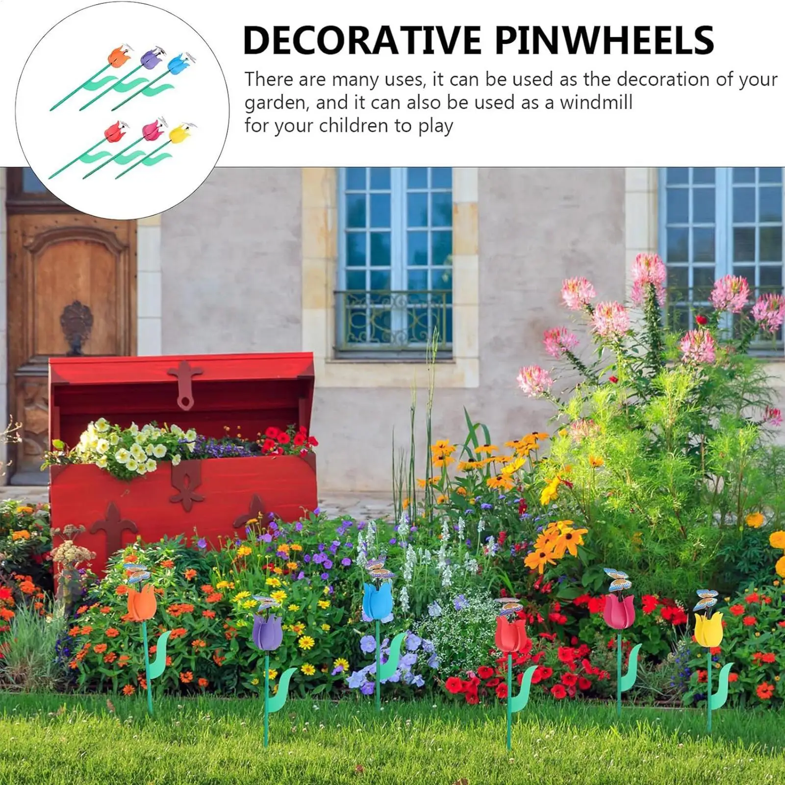 Flower Garden Pinwheel 6-Piece Decorative Colorful Floral Windmills Flower Pinwheels For Backyard Courtyard Lawn Landscaping