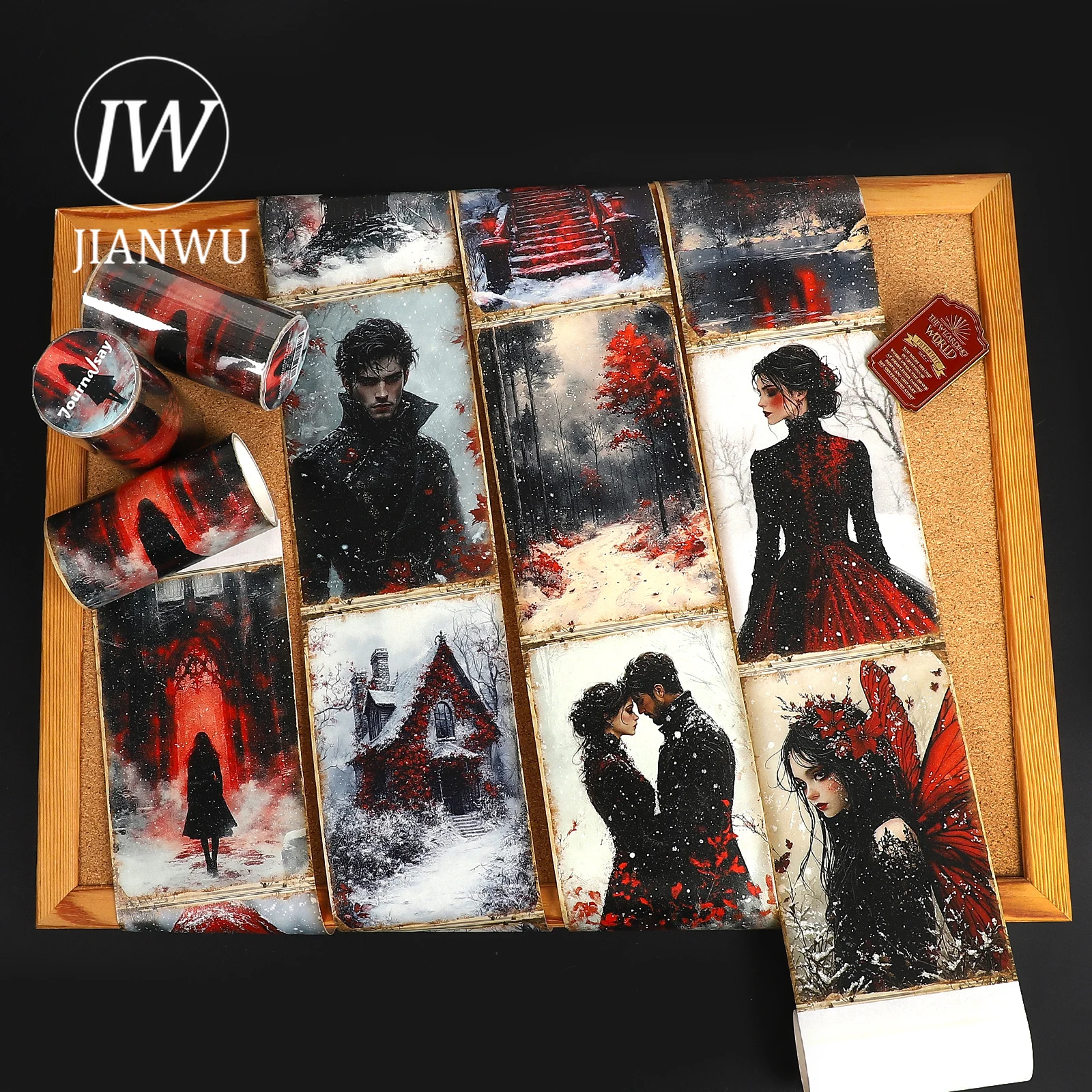 

JIANWU 80mm*205cm Vintage Gothic Winter Character Flower Landscape Material Collage Washi Tape Creative DIY Journal Stationery