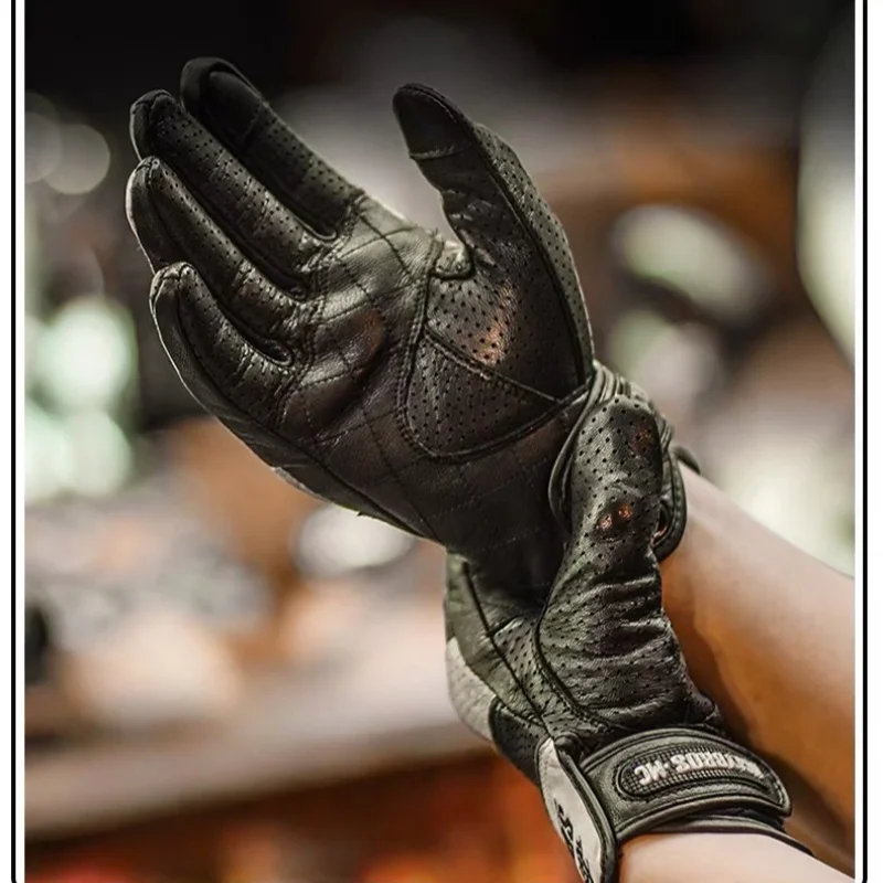 Uglybros Unisex  Genuine Leather Motorcycle Gloves Retro Moto Riding Glove Touch Screen Compatible 2 Colors Size: S-3XL