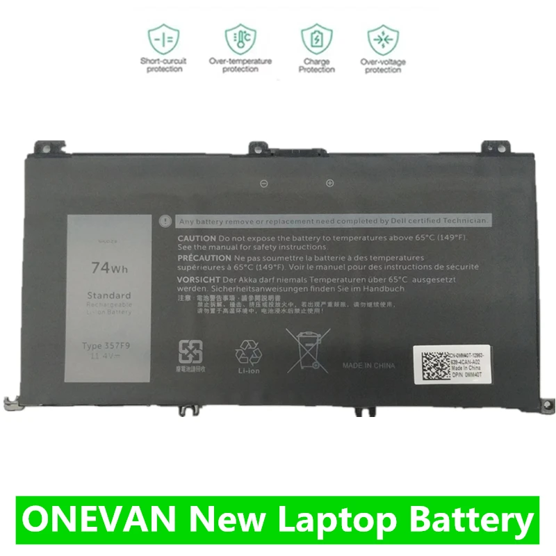 ONEVAN-batería de 11,4 V para ordenador portátil, pila para DELL Inspiron 15 Gaming 5576, 5577, 7566, 7567, 7000, 7557, 7559, P65F, P57F, P65F001, P57F001, nueva