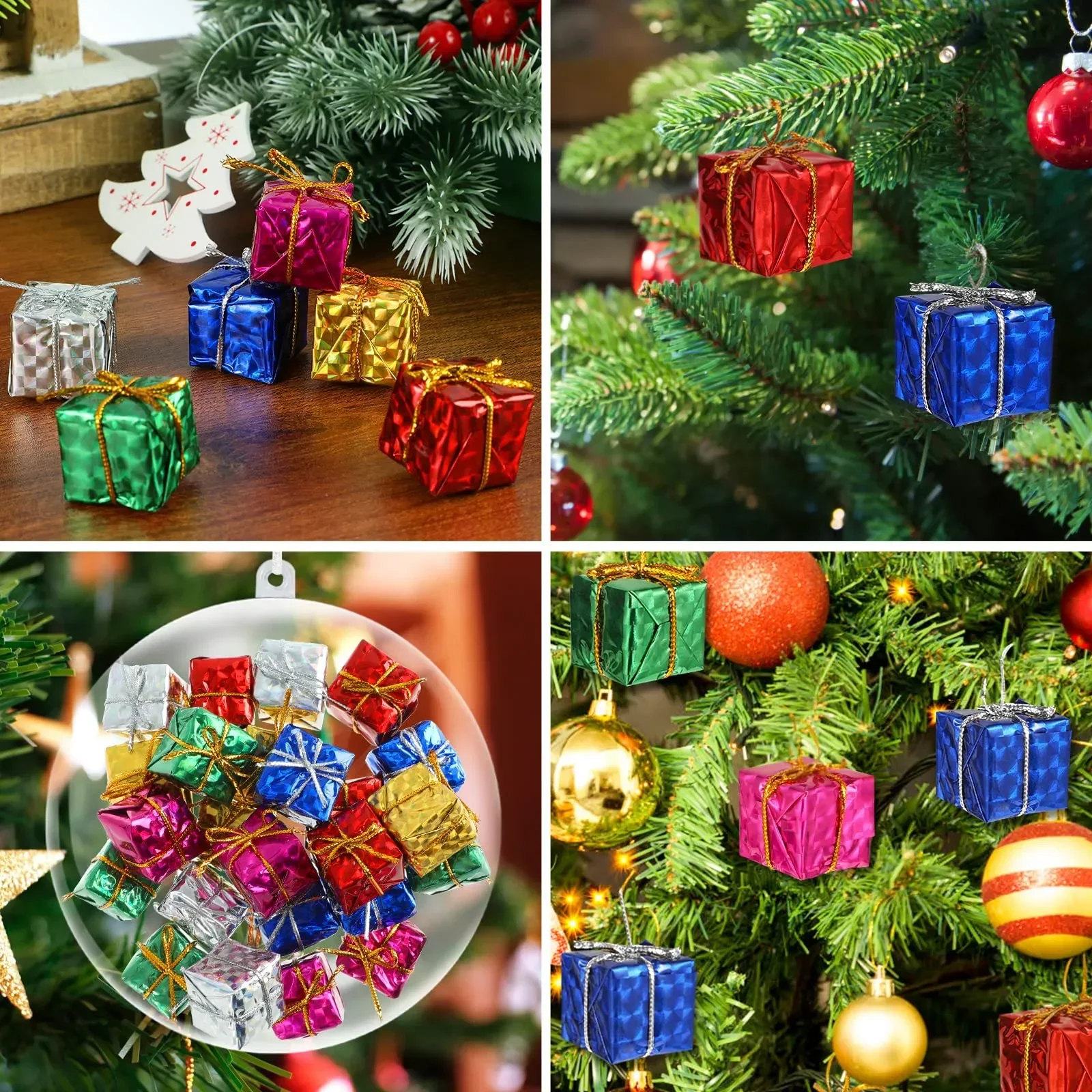 3cm 12pcs/lot Mini Christmas Ornaments Foam Present Box Xmas Tree Hanging Pendant Multicolor New Year Party Decoration Supplies