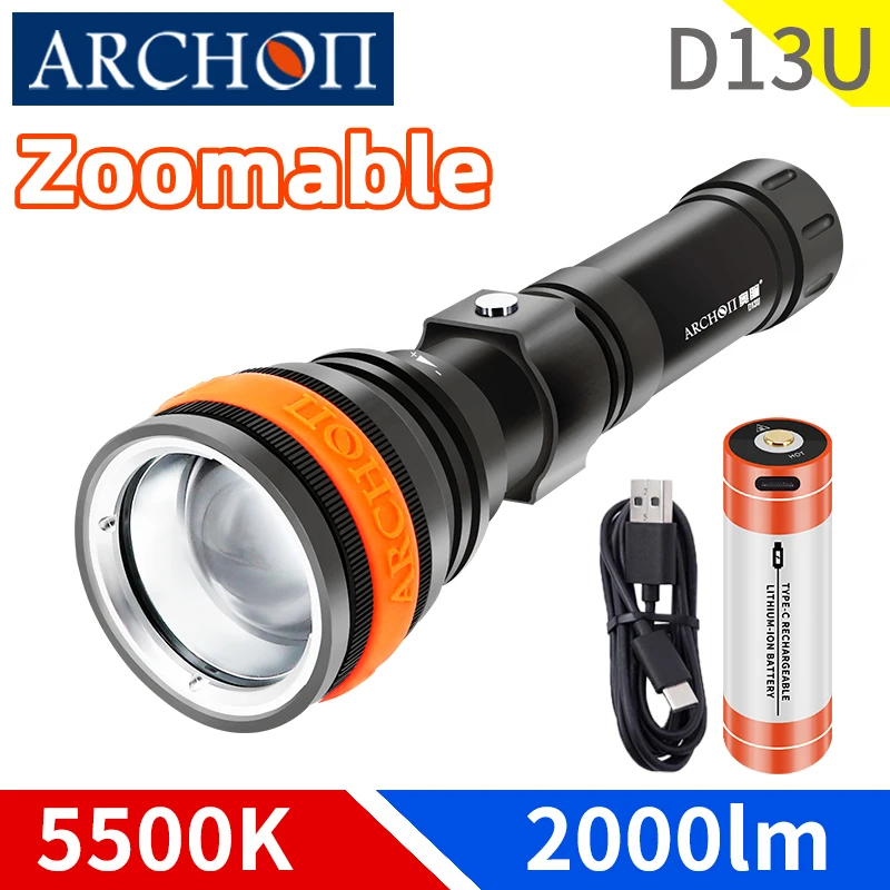 

D13U zoomable diving flashlight 2000 lumens diving lights Waterproof Underwater 100m divning video photoraphy dive lighing torch