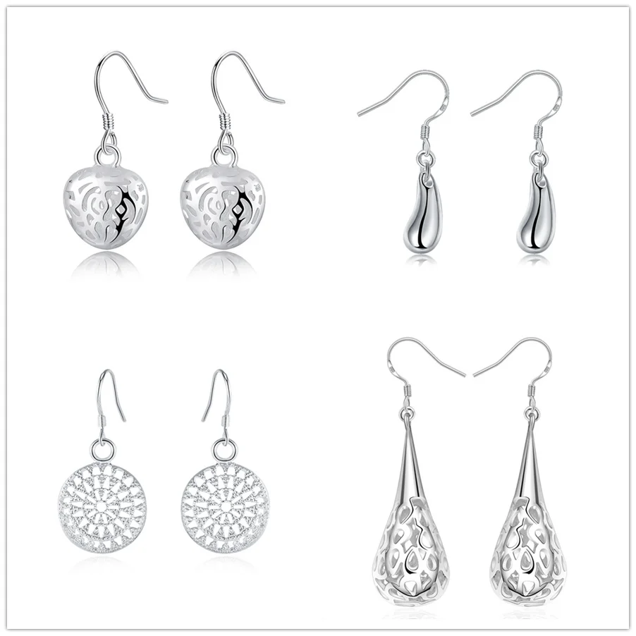 

4 Pair/Lot 925 Sterling Silver Earring Set Color Fashion Charms Earrings For Women Lady Girl Wedding Jewelry Cute