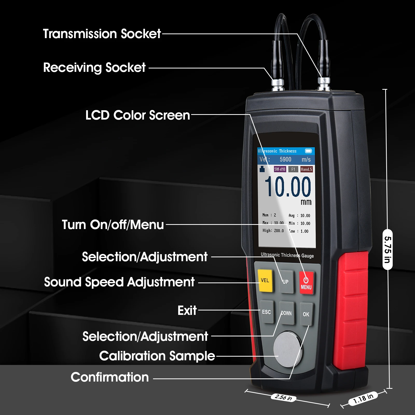T9 WT-130A Ultrasonic Thickness Gauge 0.01mm Res 1-300mm NDT Tester 1500 Logs for Metal Pipe Corrosion Inspection Engineer Tool