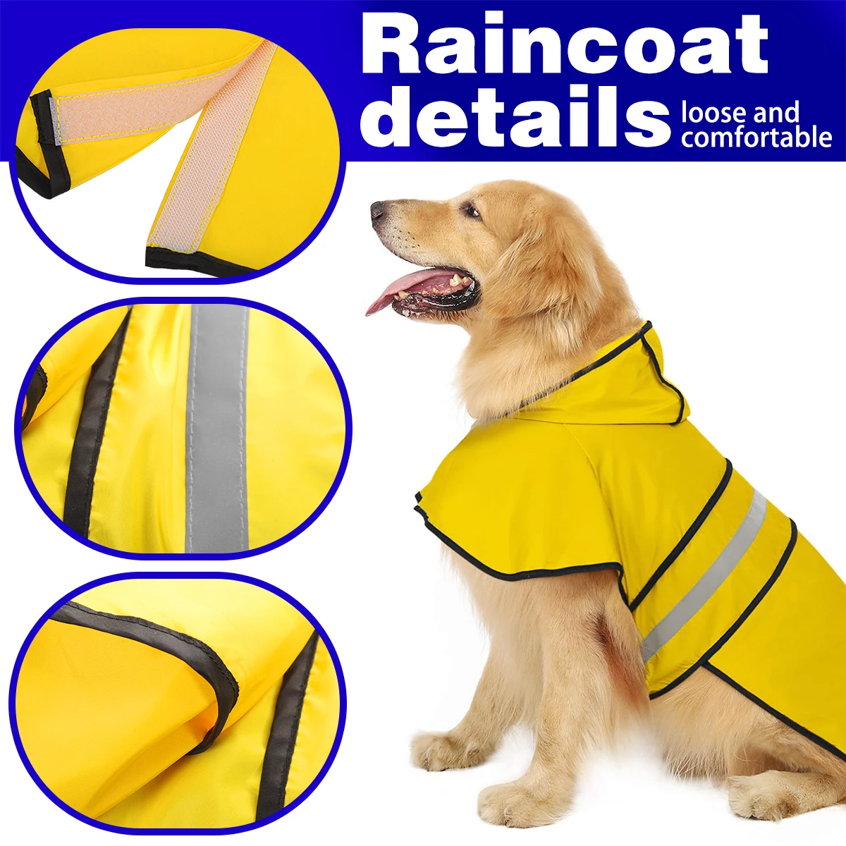 Impermeável reflexivo impermeável ajustável para cão, Poncho com capuz, Rain Jacket para cães pequenos, médios e grandes