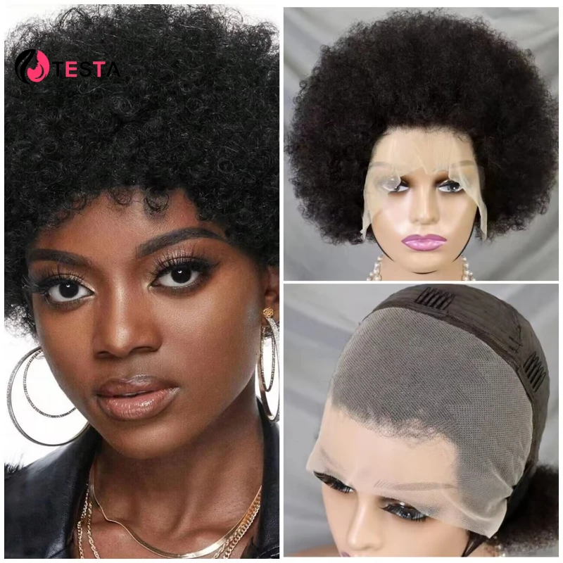 Short Afro Kinky Curly Human Hair Wigs For Black Women 13X4 Full Frontal Lace Wig Natural Pixie Cut Wigs Cheap Human Hair Wig