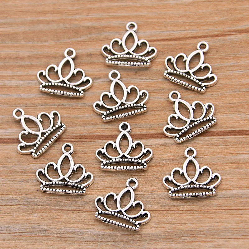 50PCS 13*15mm Picture Color Hollow Lotus Crown Charms Flowers Pendant Metal Alloy DIY Necklace Bracelet Handwork Marking