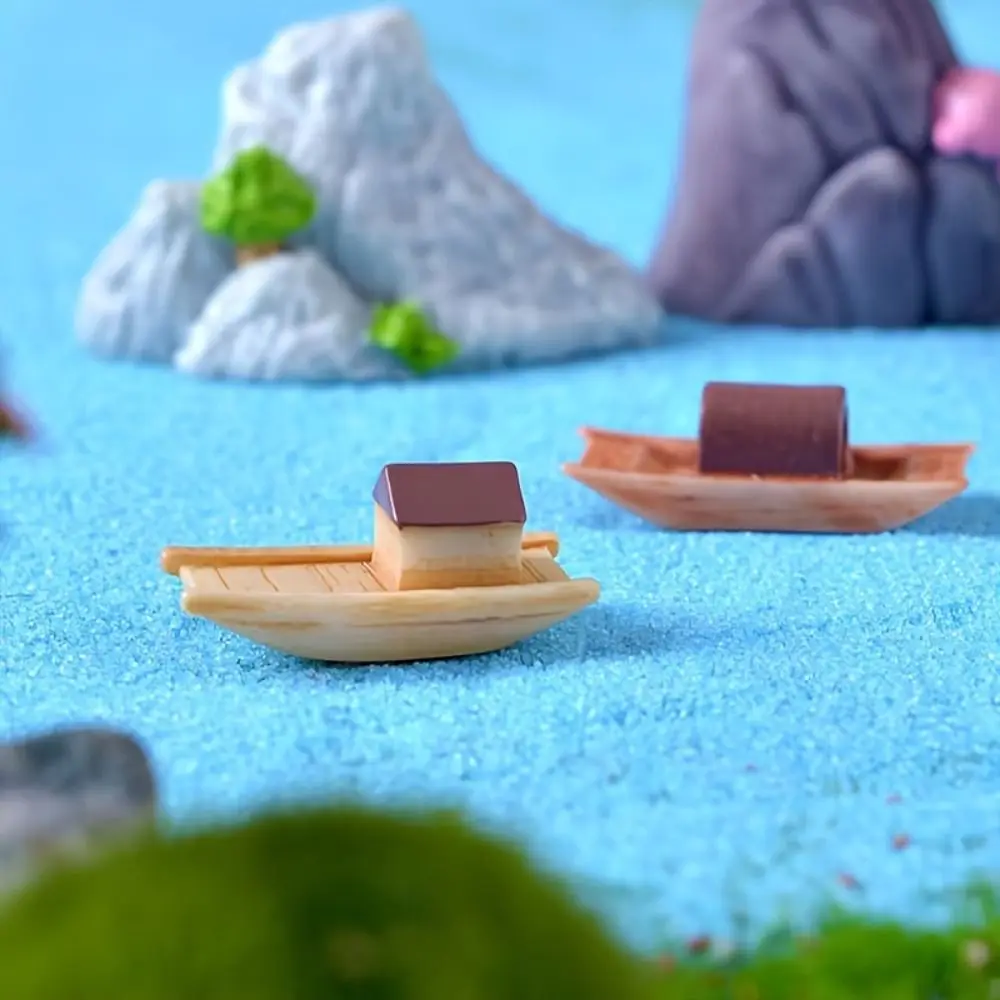 New Simulation Mini Small Wooden Boat Micro Landscape Gardening Ornaments Aquarium Fish Tank Decoration Accessories Crafts