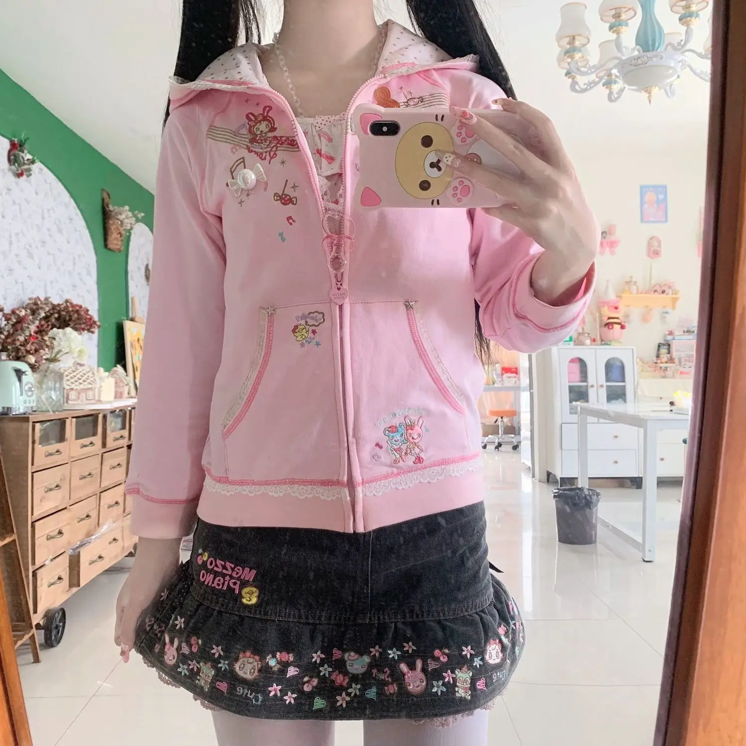 

Korejpaa Japanese Style Y2k Cute Top Pink Hoodie Sweet Autumn Hooded Sweatshirts Kawaii Clothes Outwear Gentle Harajuku Tops