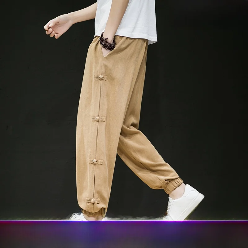 

Свободные льняные мужские брюки Harlan Sle, повседневные длинные брюки, модные хлопковые льняные свободные брюки прямого кроя для весны и осени