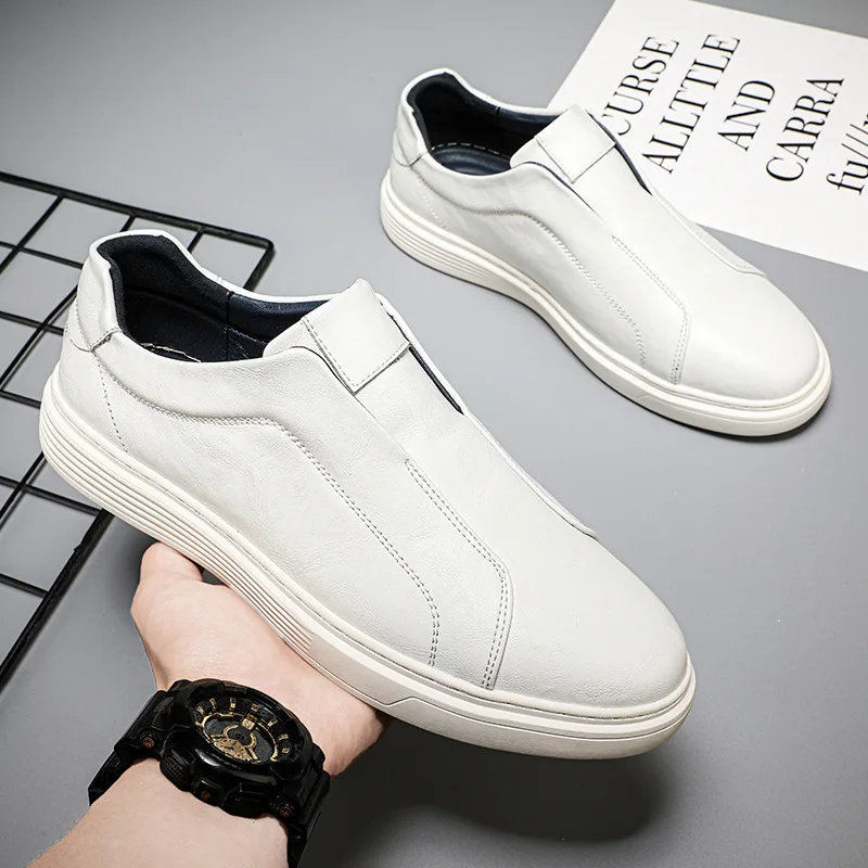 

New Men Genuine Leather Casual Shoes Cool Flat Skate Shoes Young Man Slip-on Loafer
