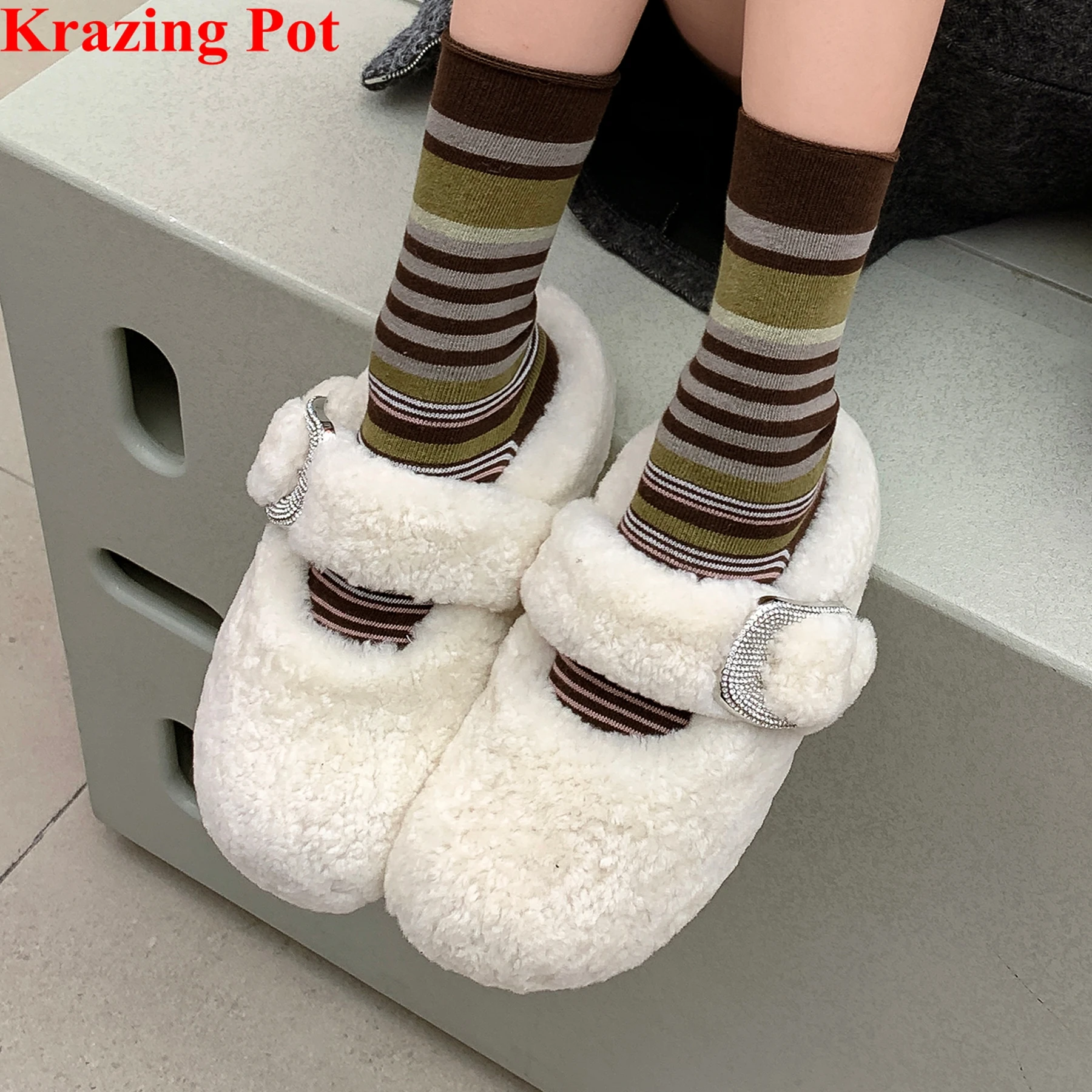 مقاومة البرد الصوف عالية الكعب Slingback البغال الشتاء الحلو الحديثة الدافئة يؤرخ الأحذية موجزة أنيقة العلامة التجارية الحديثة النساء النعال #1