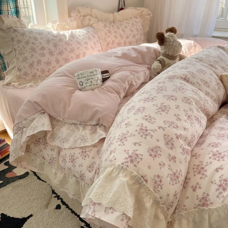 New Ancient Silk Lace Four-Piece French Floral Duvet Cover Bed Sheet Dormitory Three-Piece Set