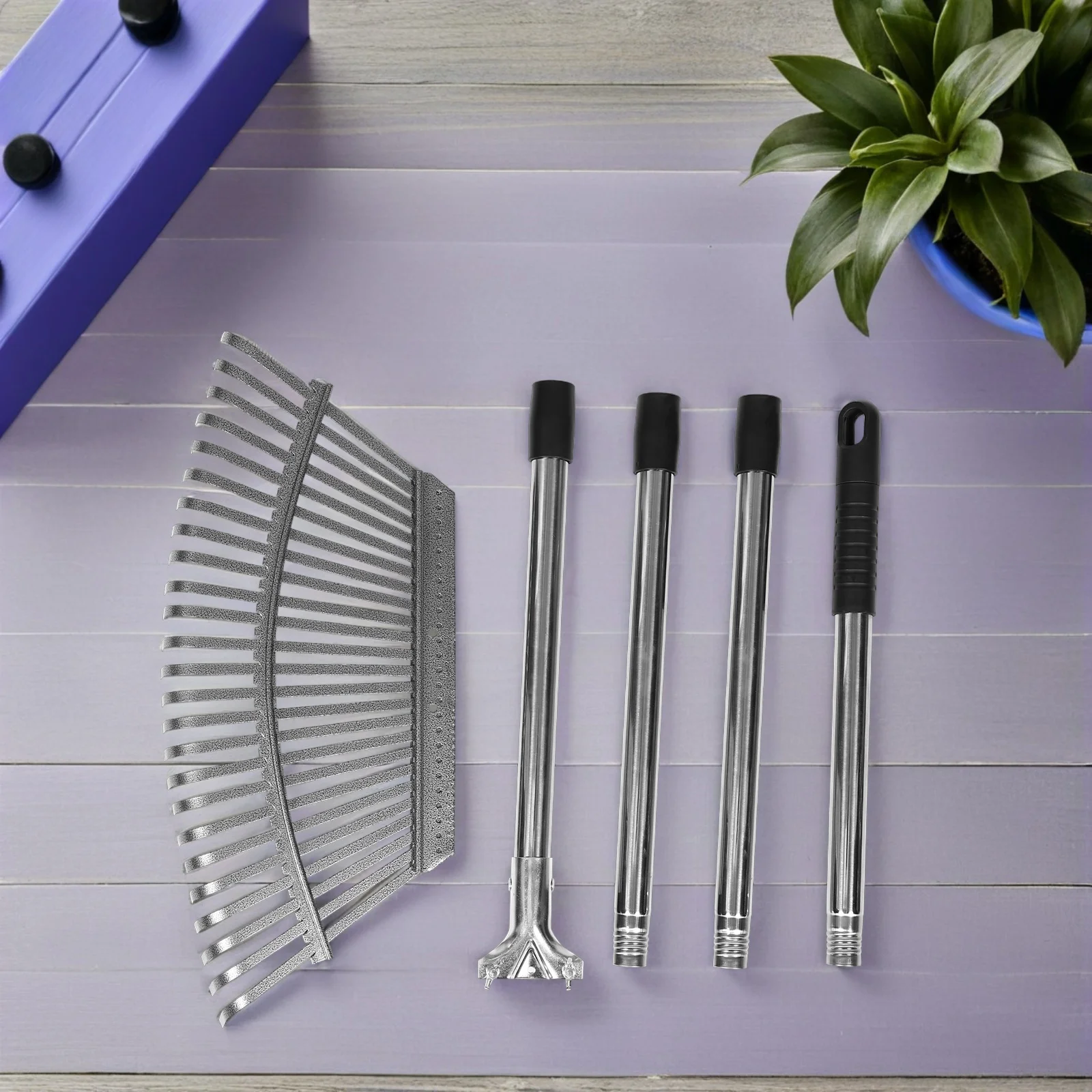 

1pcs Adjustable Garden Rake 25Tine Stainless Steel Heavy Duty Landscape Tool for Weeding Leaf Removal Flower Bed Cultivator Soil