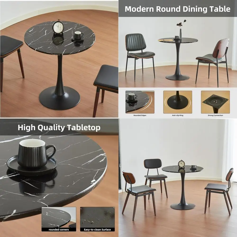 طاولة توليب مستديرة حديثة من منتصف القرن مع قاعدة معدنية لتناول الطعام في المطبخ