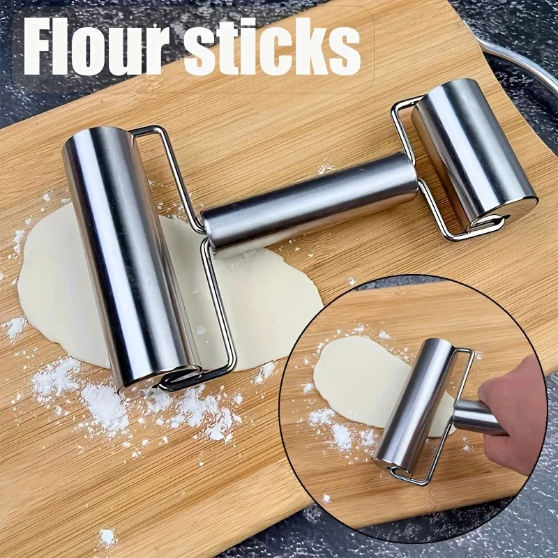 

1pc, Stainless Steel Double Headed Multifunctional Rolling Pin, Non Stick Dumpling Skin Rolling Pin, Baking and Pressing Stick