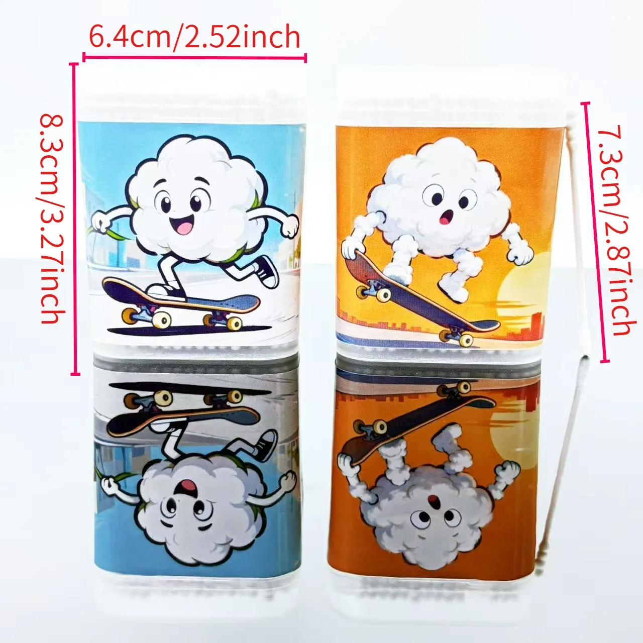 400 Stück doppelseitige weiße Wattestäbchen mit Skateboard-Motiv, kreative Sportelement-Spiral-Wattestäbchen