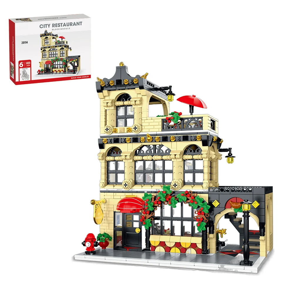 Street Modular Buildings City Street view City Restaurant House Creative Expert 1489 Pcs Building Blocks Brick Puzzle Toys Gift