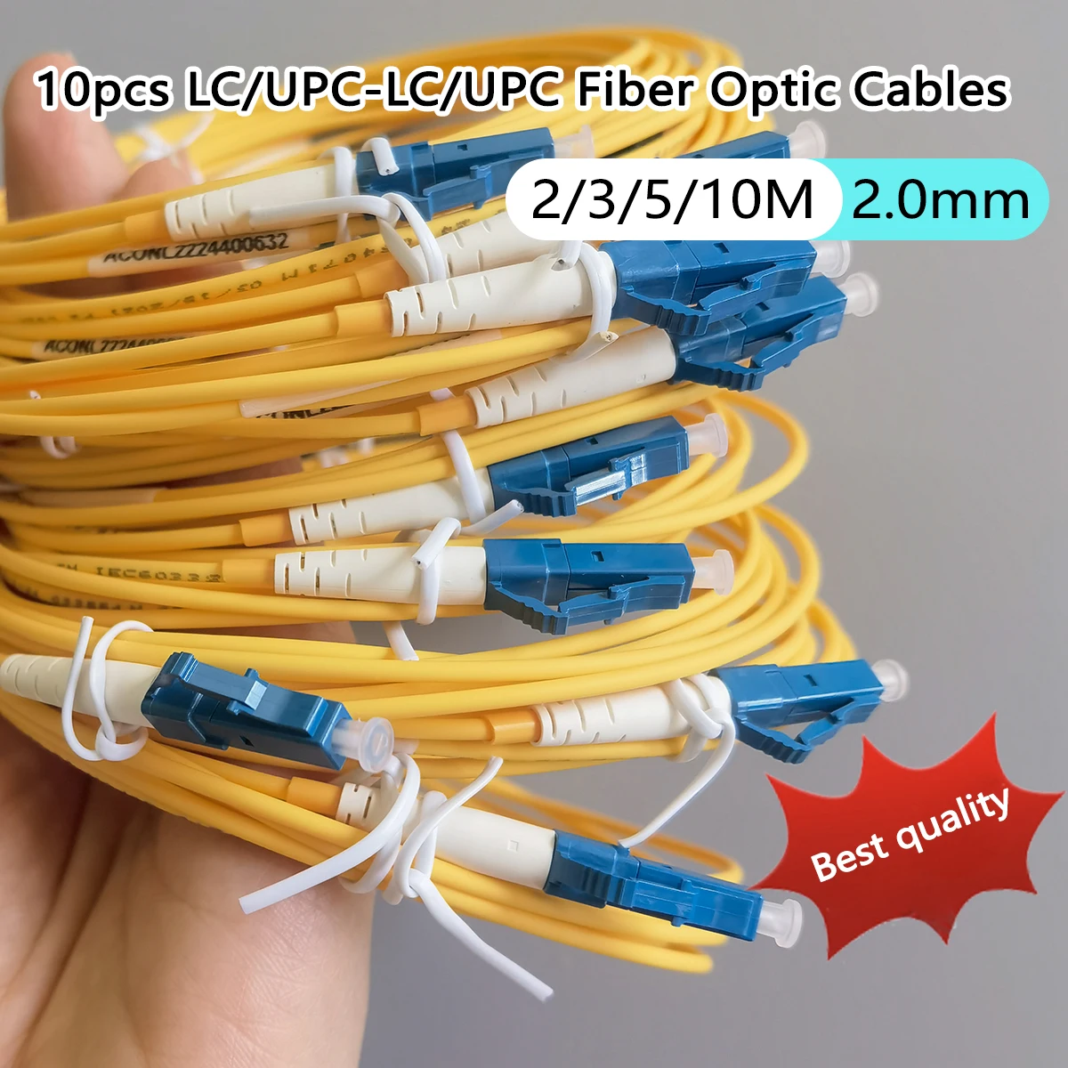 10pcs Optic Patch Cord Cable LC/UPC-LC/UPC 2M/3M/5M/10M 2.0mm Simplex Mode FTTH Factory Direct Sales & Custom Made