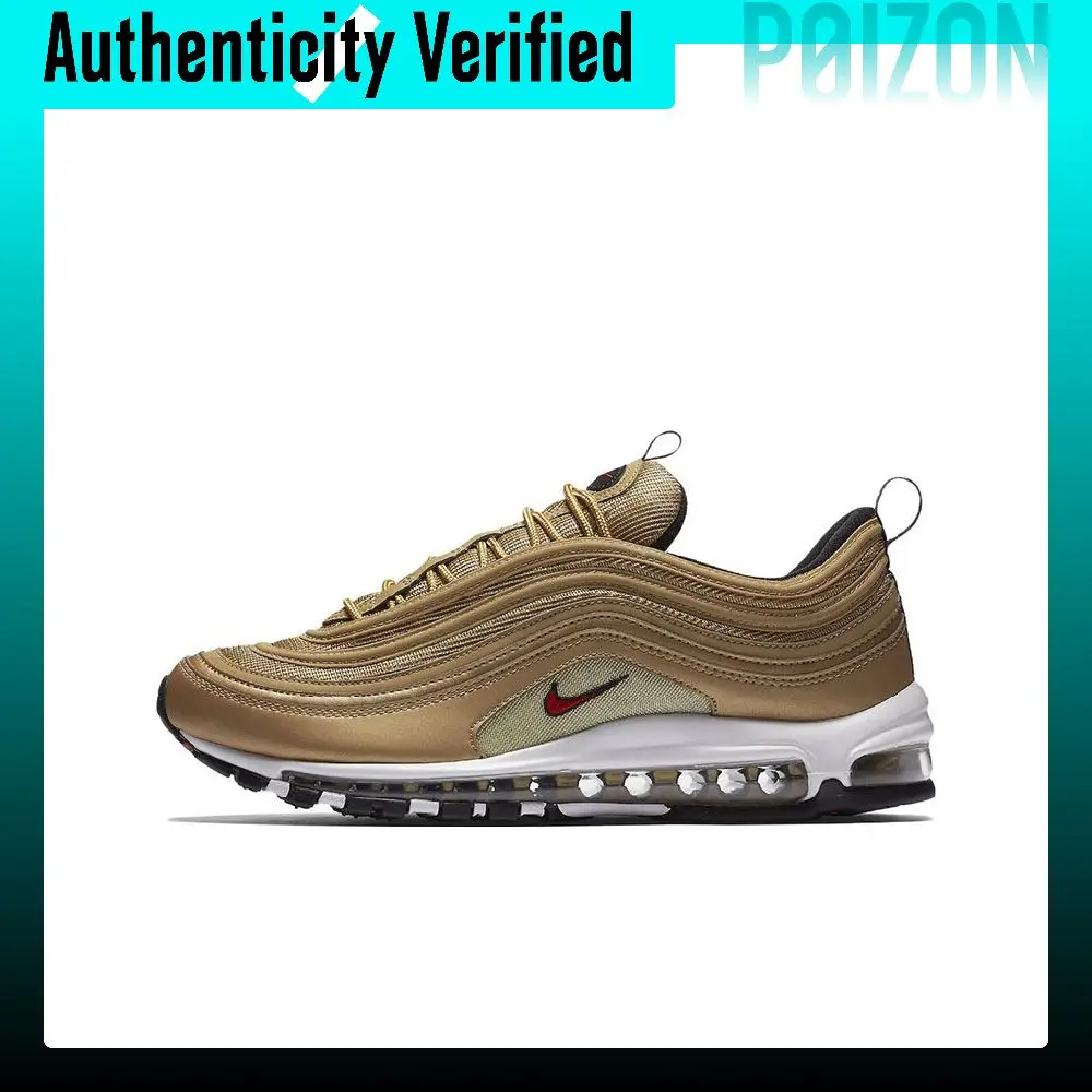 Zapatillas de running Nike Air Max 97 para hombre, modelo de caña baja, color dorado y rojo, DM0028-700.