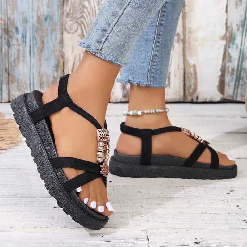 Women Solid Color Wedge Sandals Summer New Ankle Buckle Non Slip Gladiator Shoes Woman Fashion Chunky Platform Sandalias Mujer