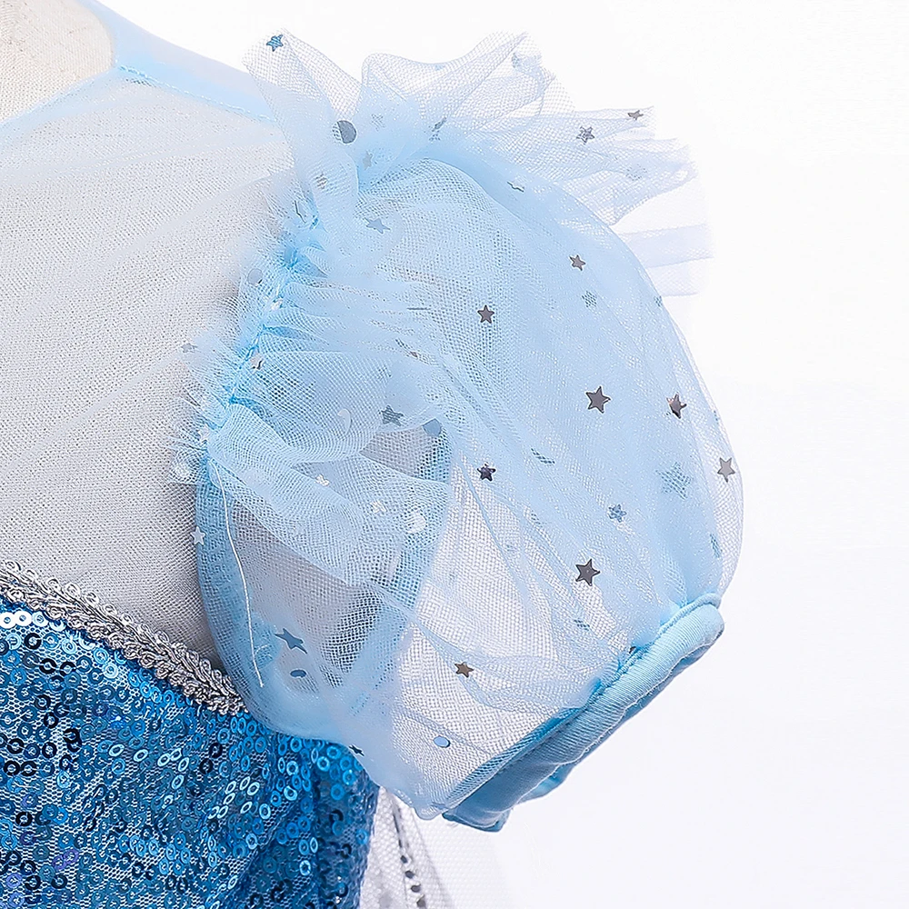 Karneval Cosplay Schneeprinzessin Party Mädchenkleider Halloween Weihnachtskostüm Pailletten Schneeflocke Geburtstagskleid für Mädchen Kinderkleidung – Detail 6