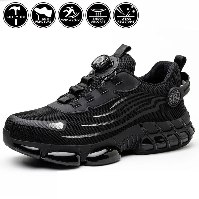 Rotating Button Steel Toe Anti-Puncture Non Slip Work Shoes Man Lightweight Breathable Safety Shoes Men's Work Shoes Boots