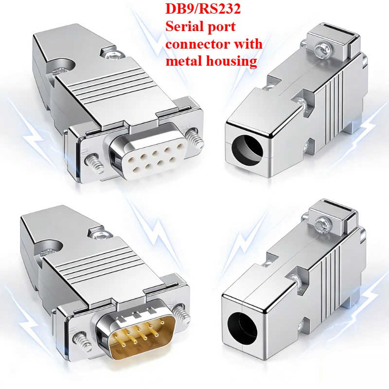 RS232DB9 Metal Serial Plug Connector  Male Female Gold-plated 2 Rows 9 Pin Connectors DB9 COM PLC Serial Adapter with Shell