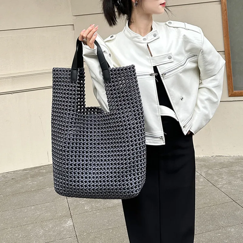 2025 Luxury Hollow Out Woven Large Capacity Tote Bag Brand Women Rope-woven Fashion Handbag Harajuku-style Shoulder Underarm Bag