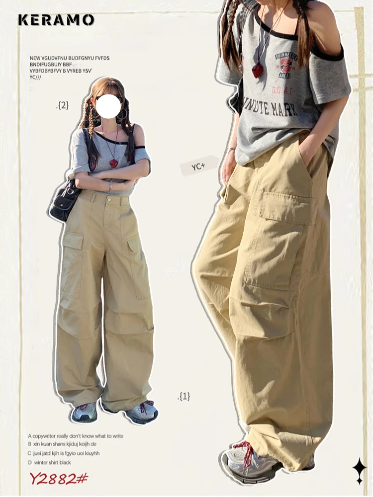 

Women's High Street Casual Jeans Overalls Solid Color Loose Wide Leg Pants American Retro 2000's Oversized Y2k Denim Trouser