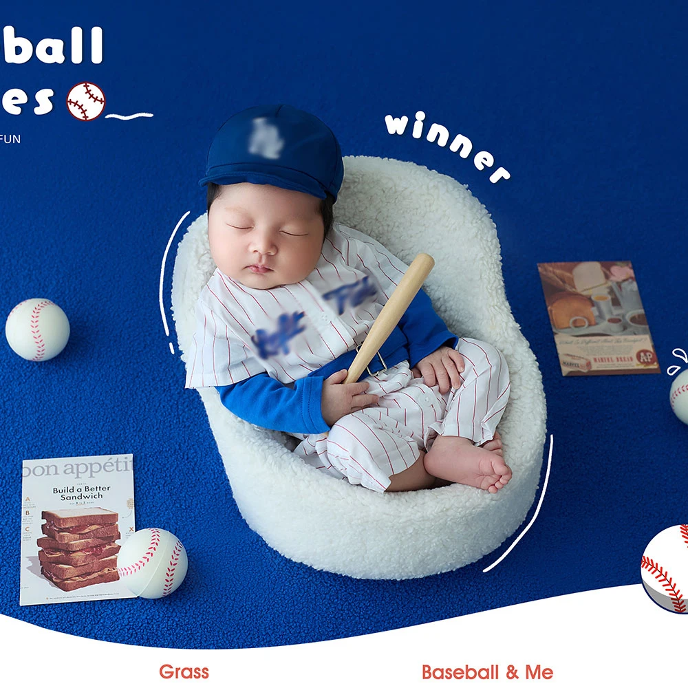 0-1 Month Newborn Photography Props for Boy Sport Theme Knitted Baby Outfit with Matching Baseball Studio Accessories for Shoot