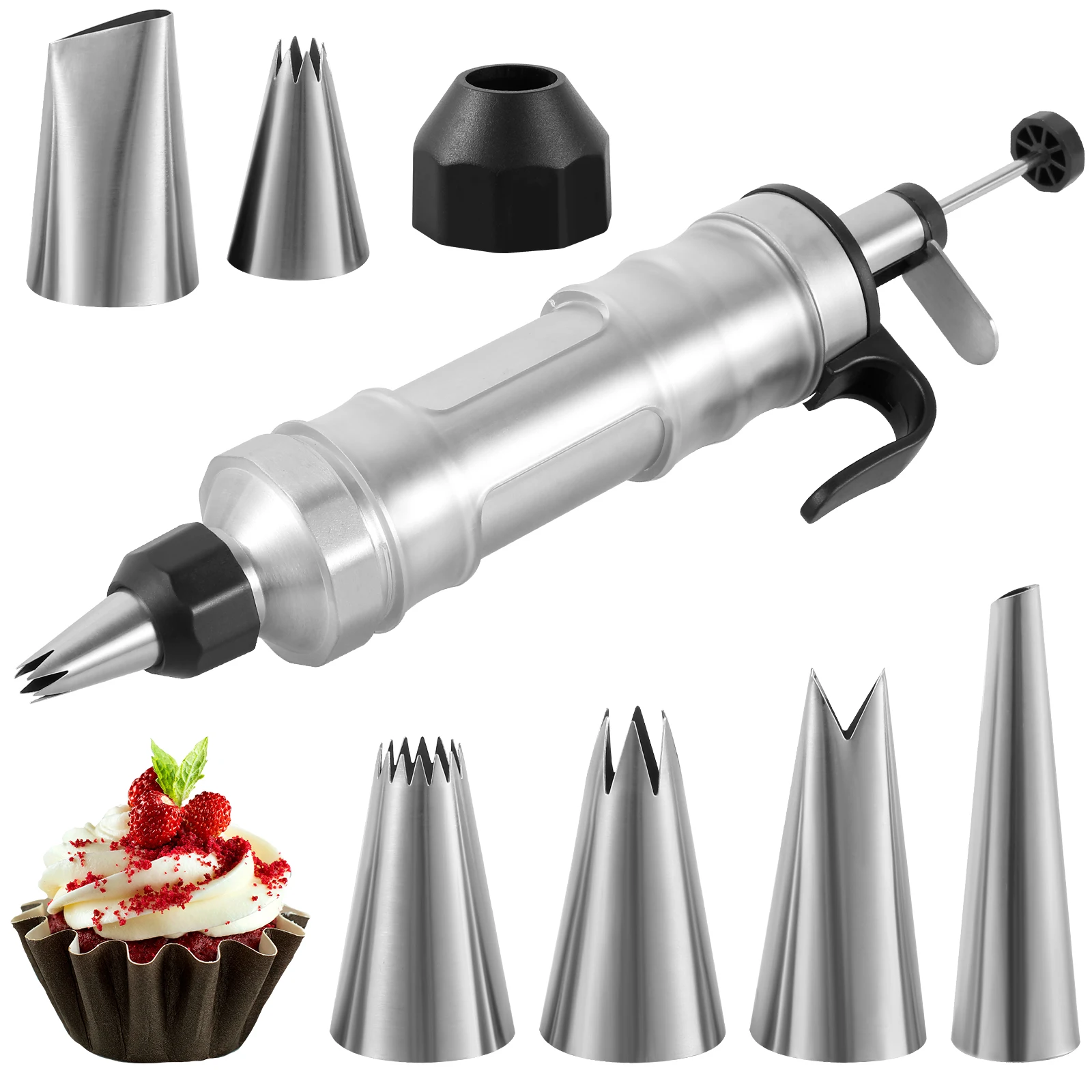 Cake Decorating Piping Syringe Set DIY Cupcake Frosting Piping Kit with 6 Icing Nozzles Dessert Decorators Tool for Biscuit Cake