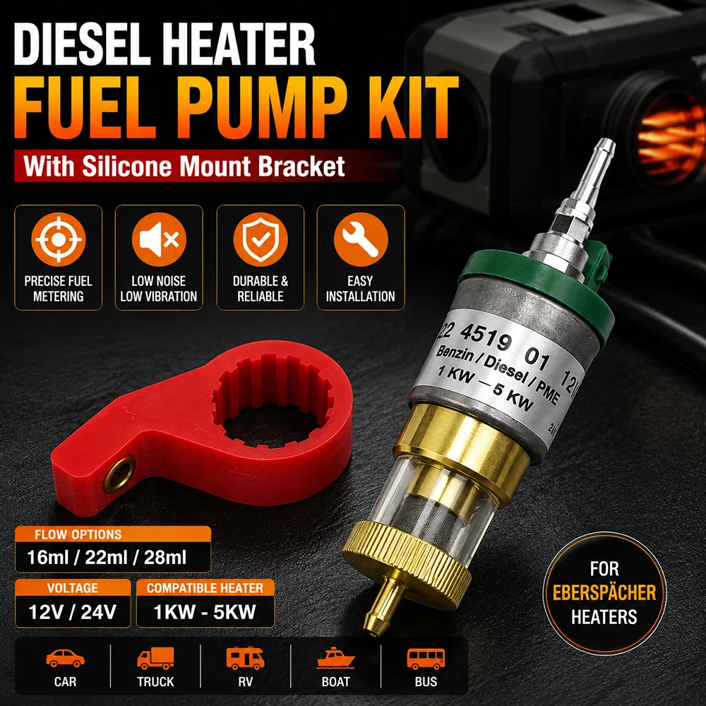 Diesel Heater Fuel Pump 12V/24V with Silicone Bracket 16/22/28ml 1-5KW Compatible with Eberspacher Heaters